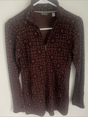 ibex 💯% Merino Wool Burgundy gold pattern full zipper sweater jacket